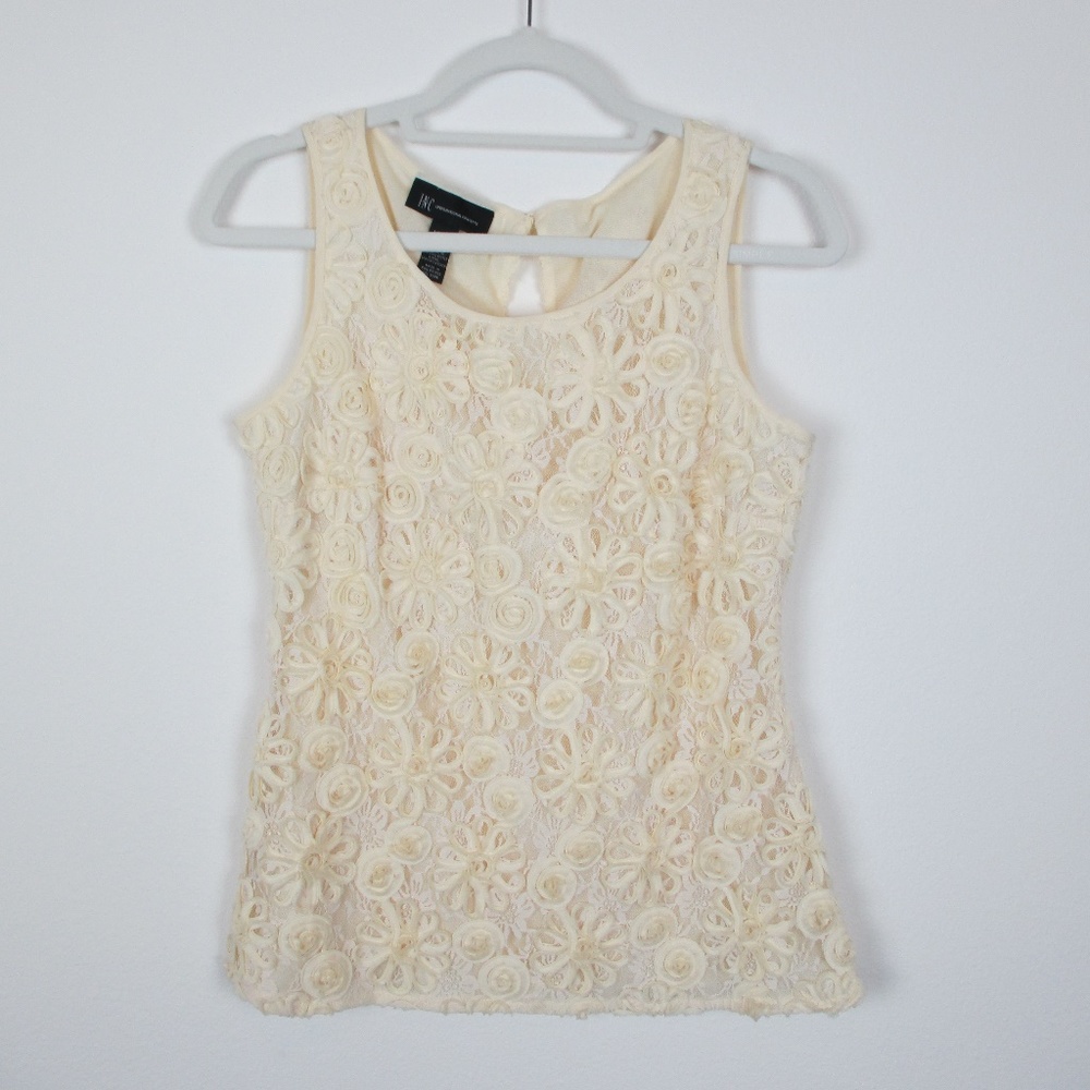 INC Cream Sleeveless Lace Blouse, Medium